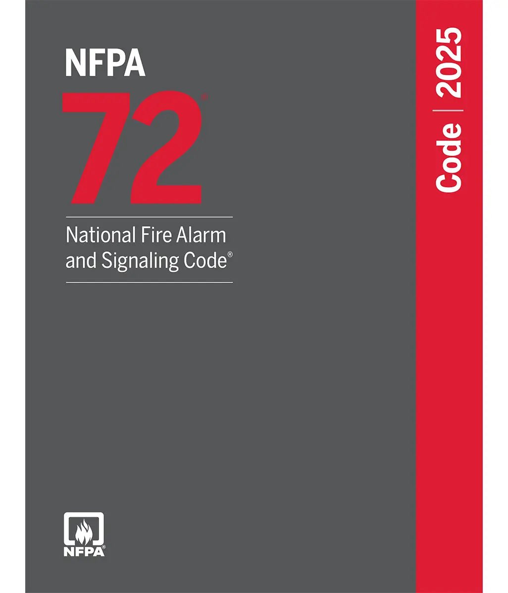 Cover of NFPA 72 National Fire Alarm and Signaling Code 2025 paperback book with gray and red design