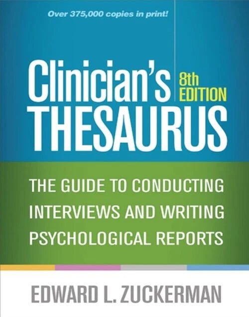 Cover of Clinician's Thesaurus 8th Edition by Edward L. Zuckerman, guide for conducting interviews and writing psychological reports
