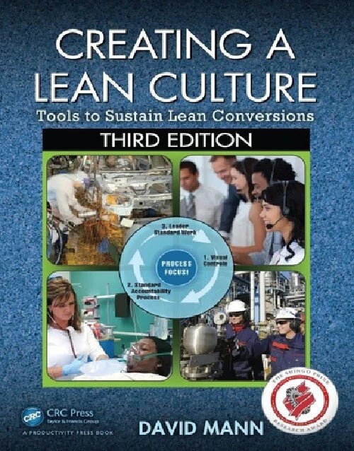 Book cover of Creating a Lean Culture third edition by David Mann with industrial and healthcare team images