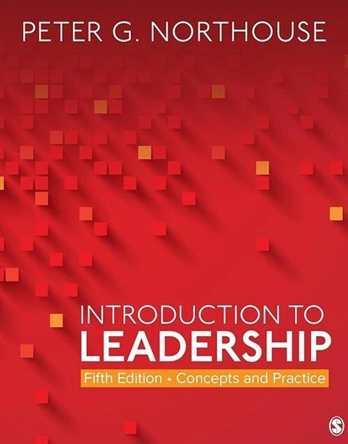 Book cover of Introduction to Leadership by Peter G. Northouse, fifth edition with red background and geometric squares