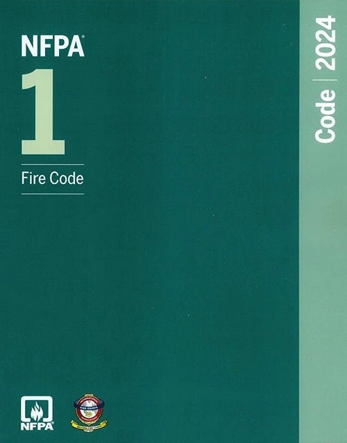 NFPA 1 Fire Code 2024 edition hardcover book with green cover and vertical title band