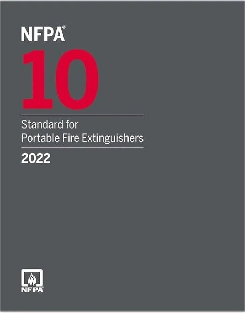 Cover of NFPA 10 2022 Standard for Portable Fire Extinguishers book in gray with red and white text