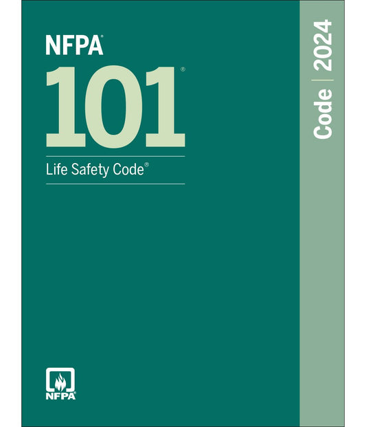 NFPA 101 Life Safety Code 2024 hardcover book with green cover and white text