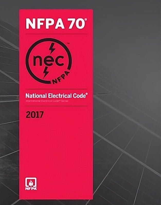 2017 National Electrical Code NFPA 70 book with red cover and NFPA logo