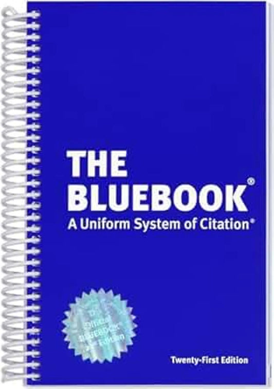 The Bluebook 21st Edition spiral-bound citation guide book with blue cover